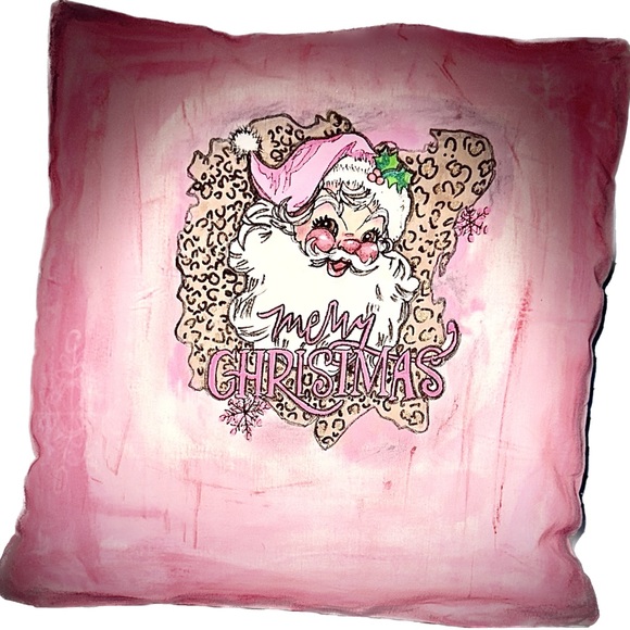 Vintage Pink Christmas Throw Pillow Case - Picture 1 of 2